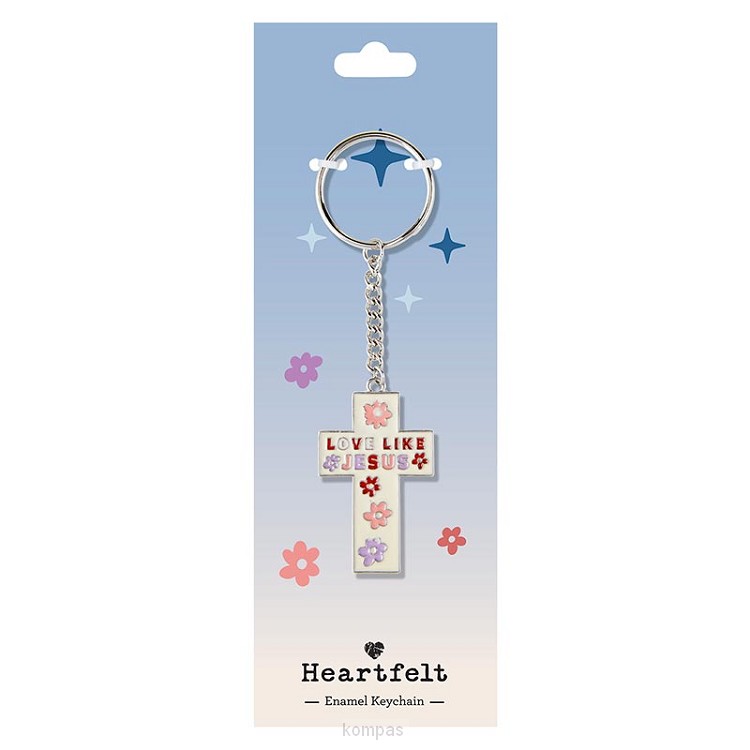 Keyring Cross love like Jesus White
