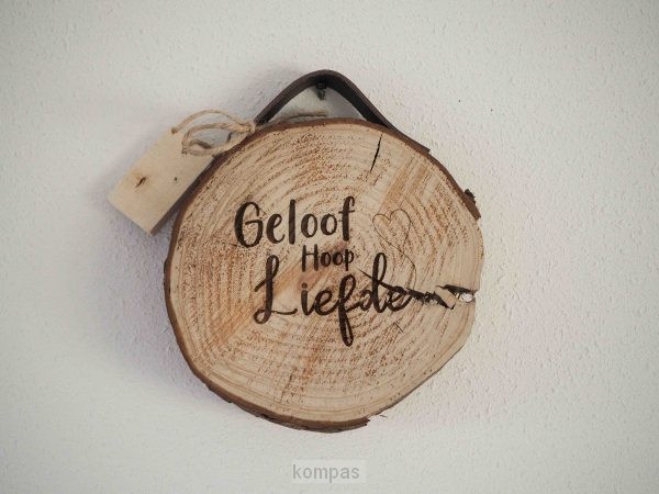 Boomschijf met leren band 'Ik zal er zij