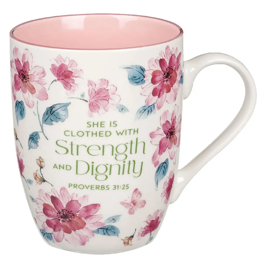 Mug Pink Floral Strenght & Dignity
