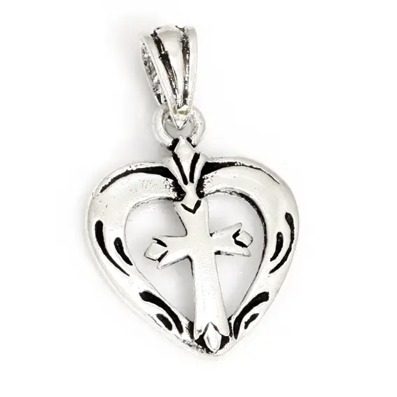 Silver pendant heart cross