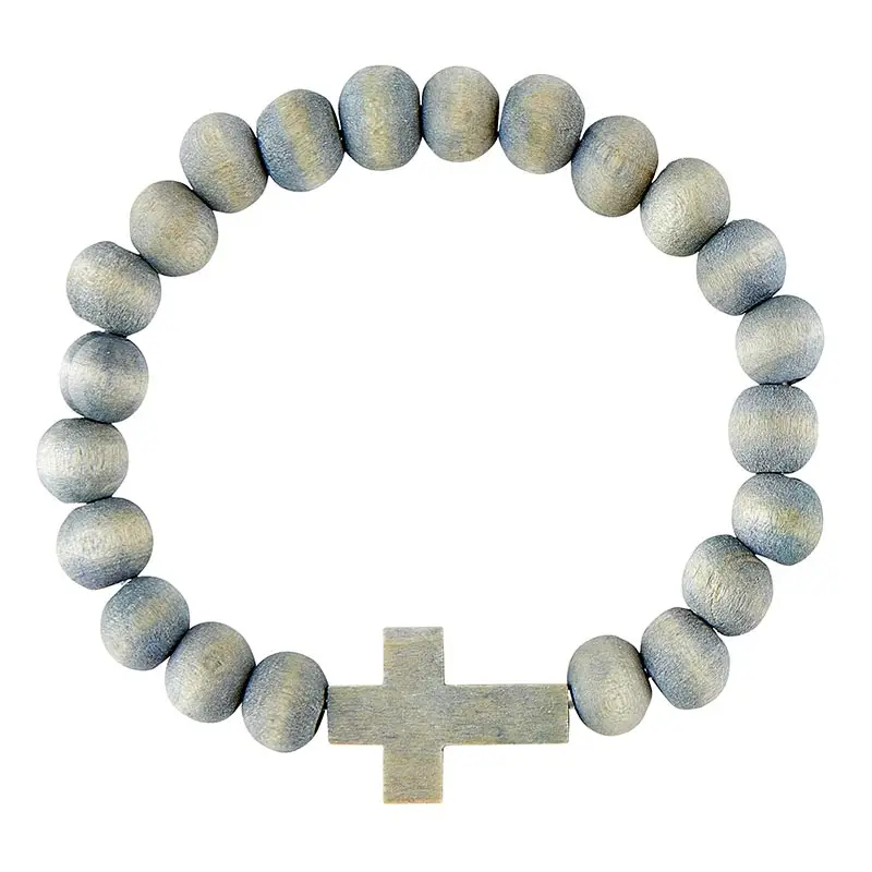 Wood Bracelet Cross Grey