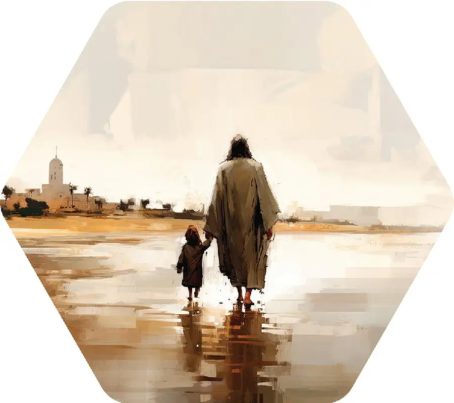 Vader en kind, voetstappen in het zand