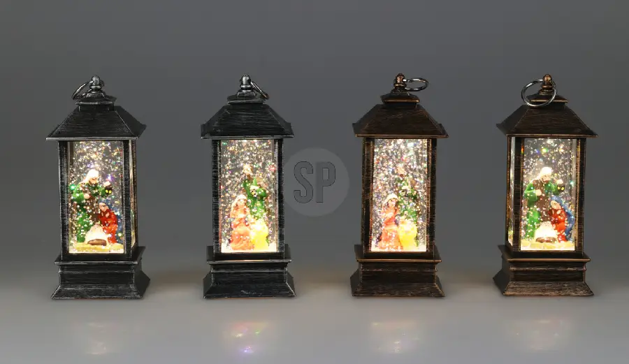 lantern holy family water/glitter 13cm