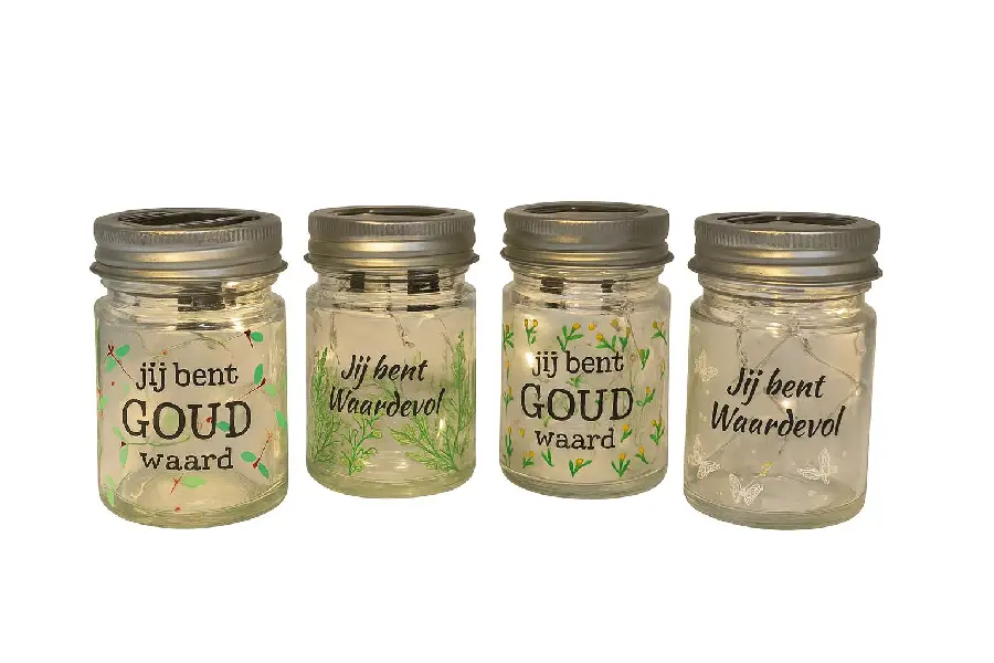 Pot glas met led en tekst