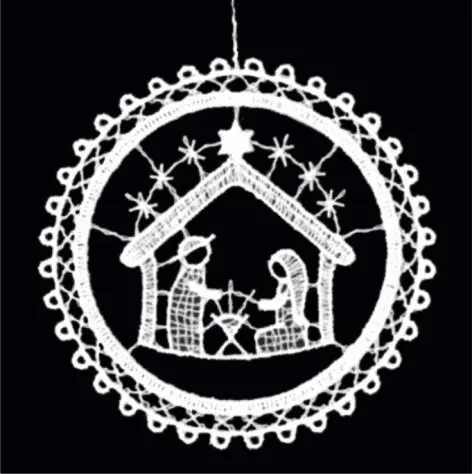 Lace hanger round with nativity 9cm